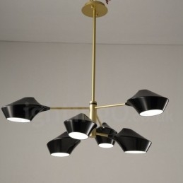 Lampadario moderno contemporaneo a tubi con paralumi in acrilico bianco e nero