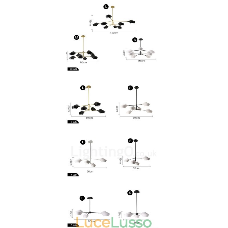 Lampadario moderno contemporaneo a tubi con paralumi in acrilico bianco e nero