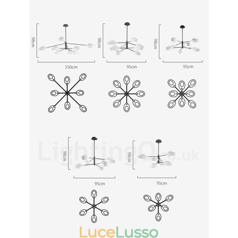Lampadario moderno contemporaneo a tubi con paralumi in acrilico bianco e nero