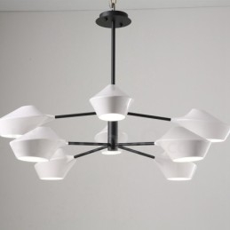 Lampadario moderno contemporaneo a tubi con paralumi in acrilico bianco e nero