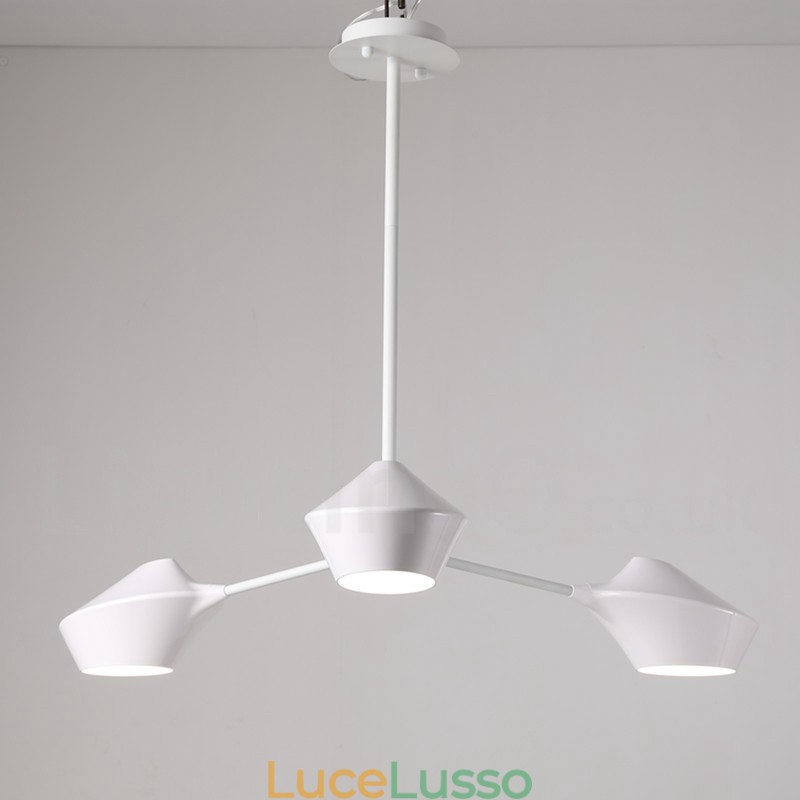 Lampadario moderno contemporaneo a tubi con paralumi in acrilico bianco e nero