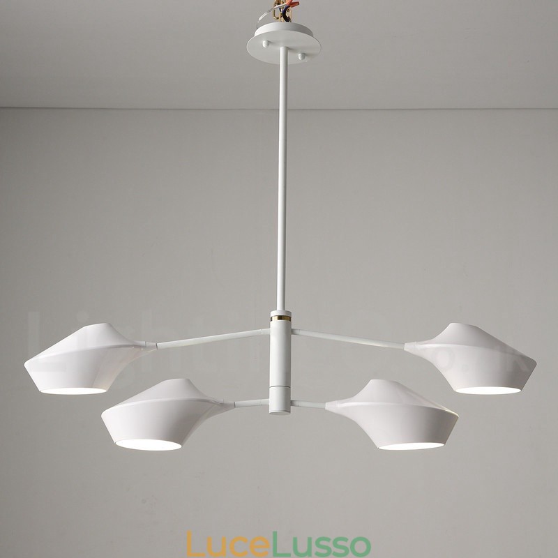 Lampadario moderno contemporaneo a tubi con paralumi in acrilico bianco e nero