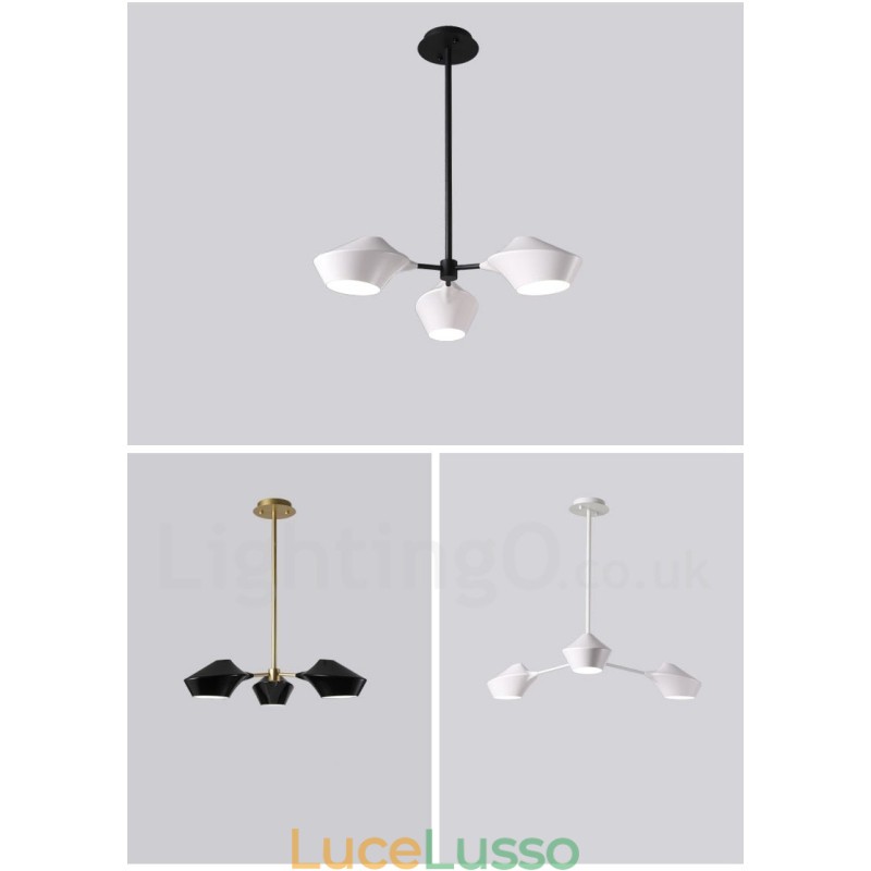 Lampadario moderno contemporaneo a tubi con paralumi in acrilico bianco e nero