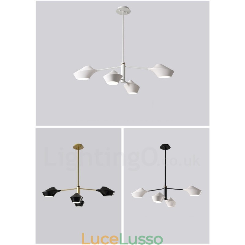 Lampadario moderno contemporaneo a tubi con paralumi in acrilico bianco e nero