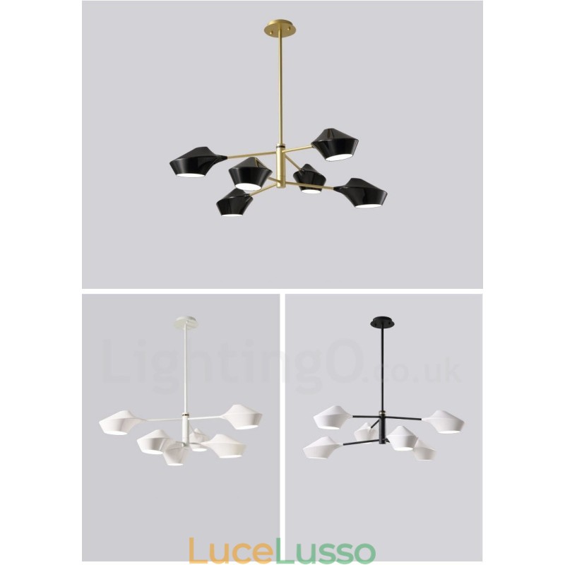 Lampadario moderno contemporaneo a tubi con paralumi in acrilico bianco e nero