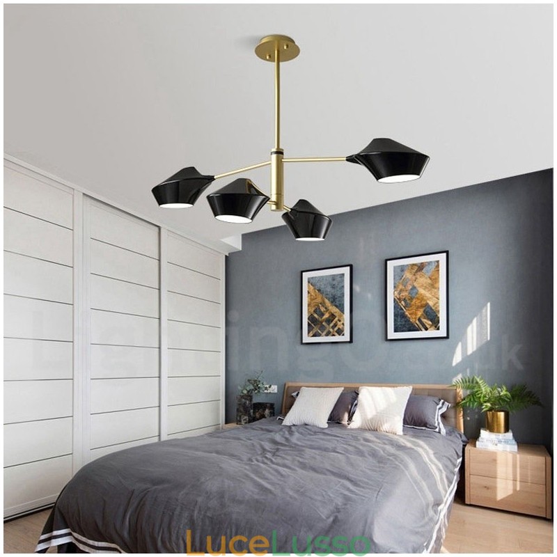 Lampadario moderno contemporaneo a tubi con paralumi in acrilico bianco e nero