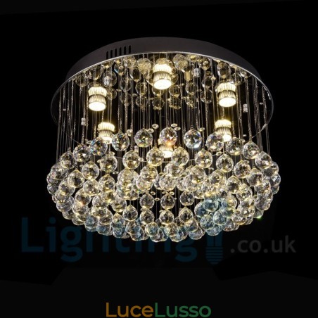 Moderna lampada da soffitto rotonda in cristallo K9 con montaggio a filo Moderna lampada da soffitto rotonda in cristallo K9 con montaggio a filo