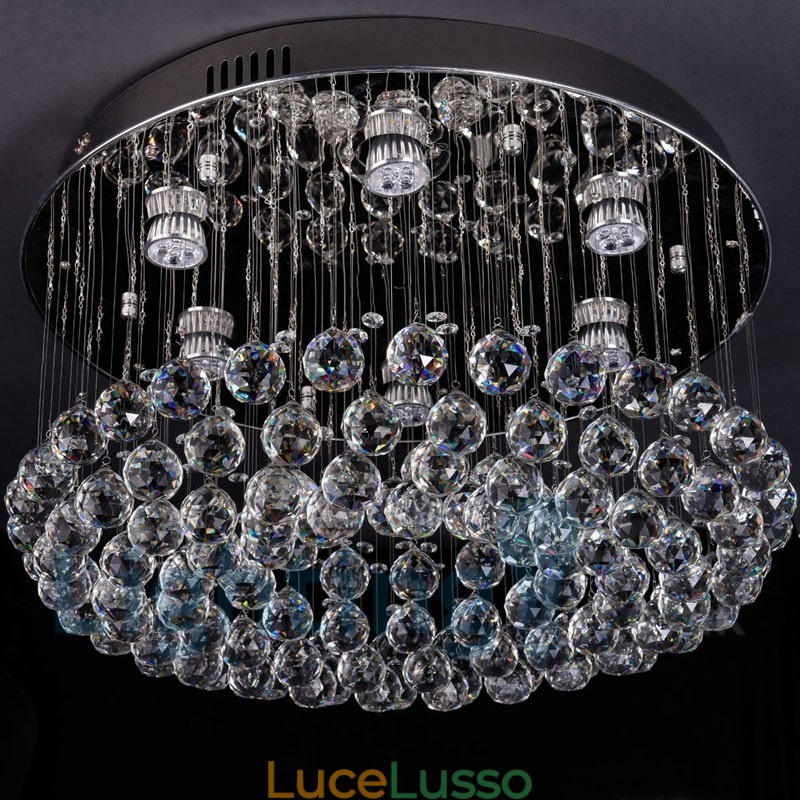 Moderna lampada da soffitto rotonda in cristallo K9 con montaggio a filo