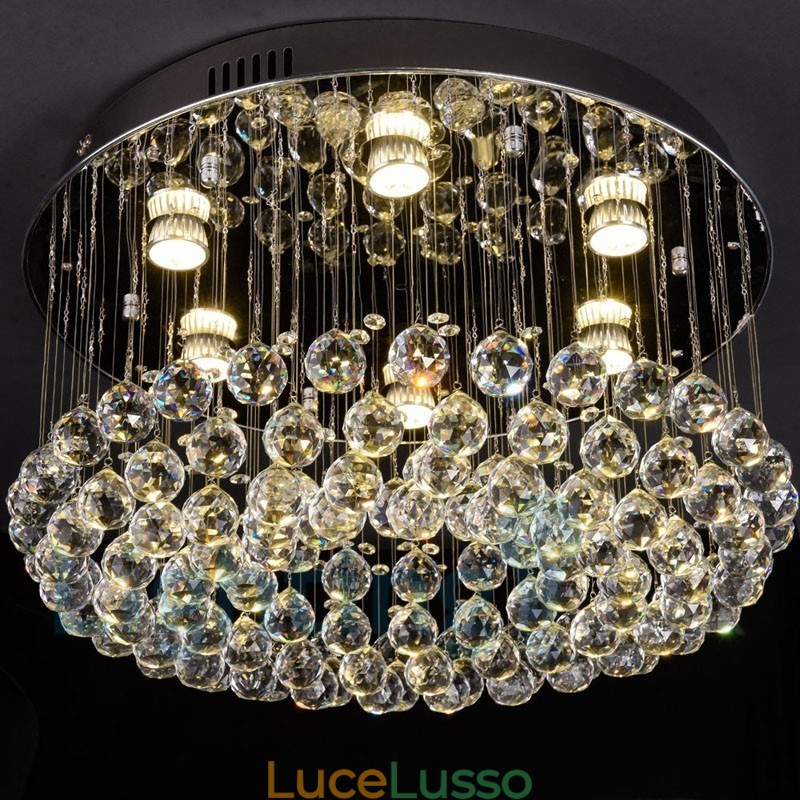 Moderna lampada da soffitto rotonda in cristallo K9 con montaggio a filo