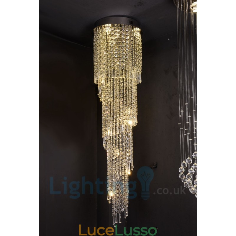 4 x GU10 + 8 x G4 150CM lunga luce a goccia di cristallo moderna K9 luce da soffitto rotonda a filo