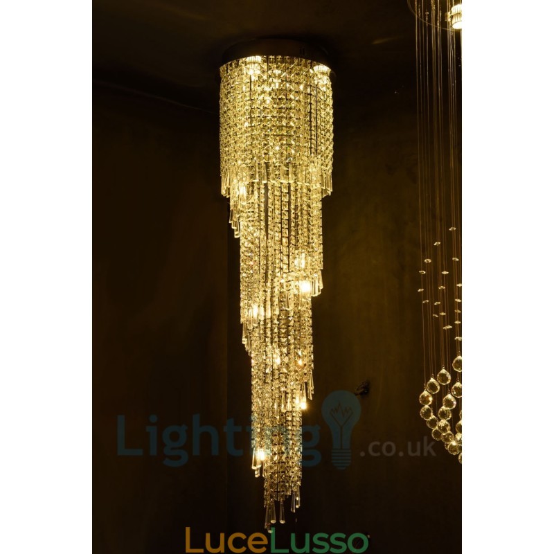 4 x GU10 + 8 x G4 150CM lunga luce a goccia di cristallo moderna K9 luce da soffitto rotonda a filo