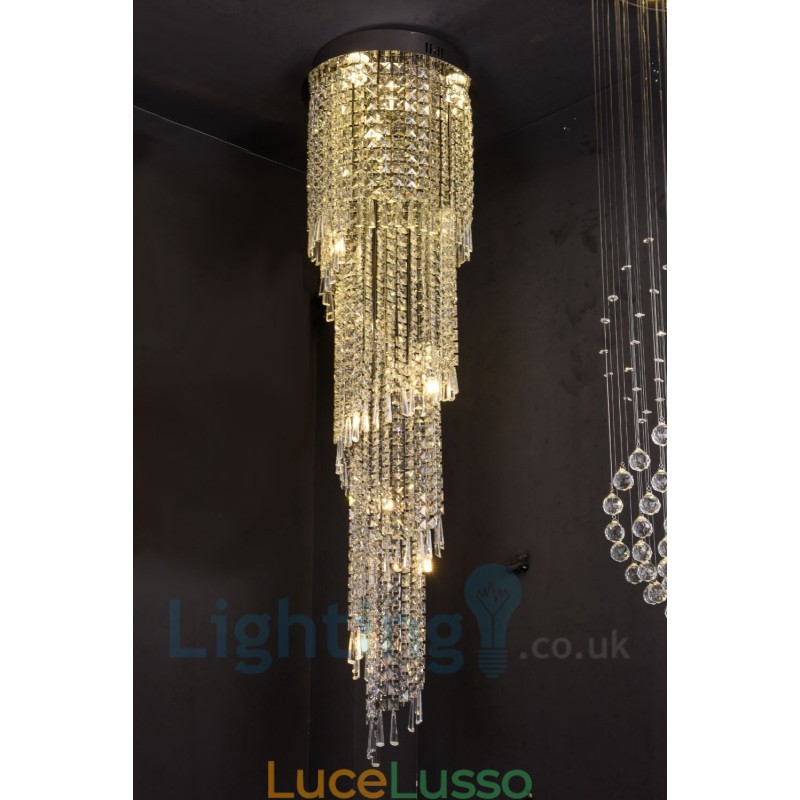 4 x GU10 + 8 x G4 150CM lunga luce a goccia di cristallo moderna K9 luce da soffitto rotonda a filo