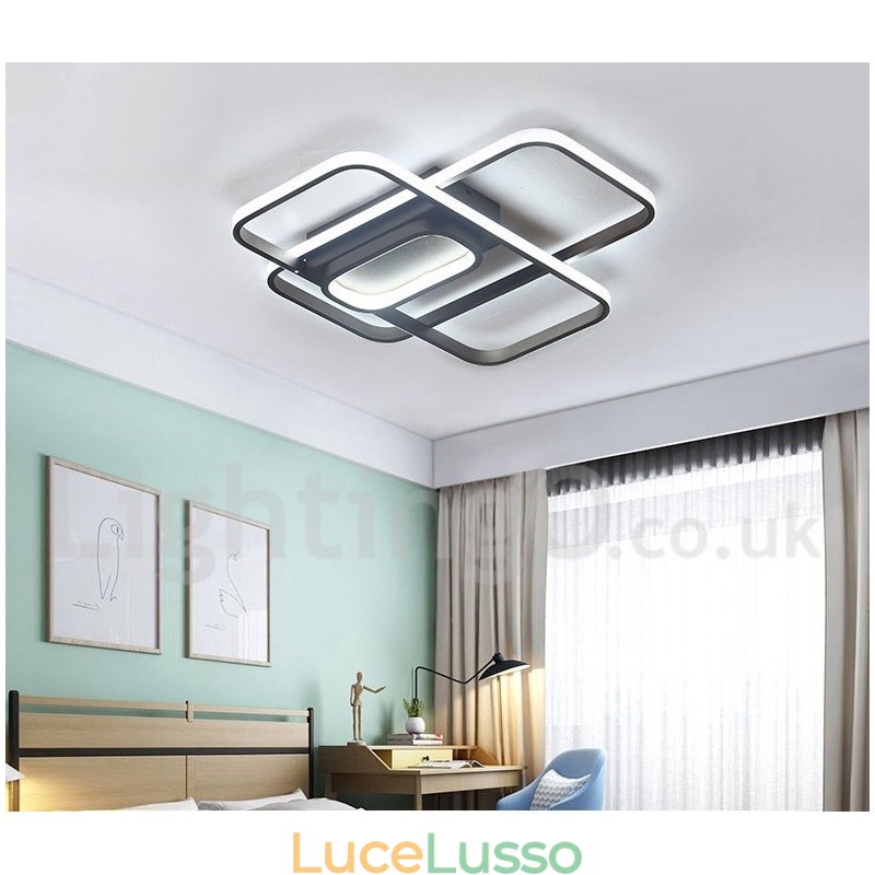 Moderna plafoniera contemporanea in alluminio con dimmer remoto, montaggio a filo, può essere utilizzata anche come applique