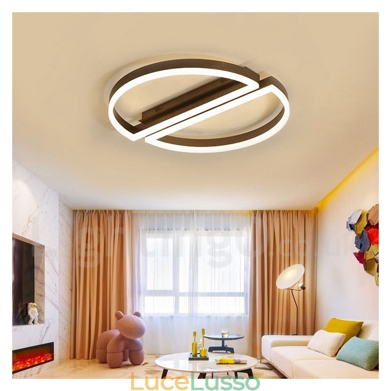 Lampada da soffitto rotonda moderna contemporanea in alluminio con montaggio a filo e dimmer remoto, può essere utilizzata anche come lampada da parete