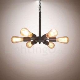 Lampada a sospensione rustica retrò vintage nera da 6 luci