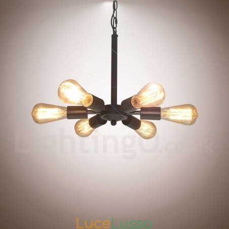 Lampada a sospensione rustica retrò vintage nera da 6 luci Lampada a sospensione rustica retrò vintage nera da 6 luci