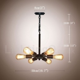 Lampada a sospensione rustica retrò vintage nera da 6 luci