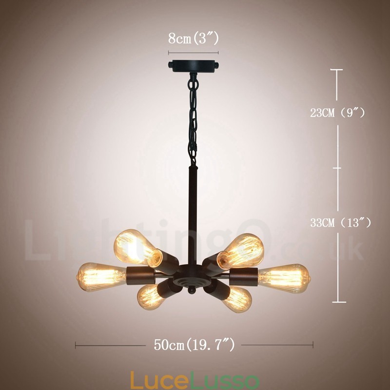 Lampada a sospensione rustica retrò vintage nera da 6 luci