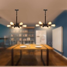 Lampada a sospensione rustica retrò vintage nera da 6 luci