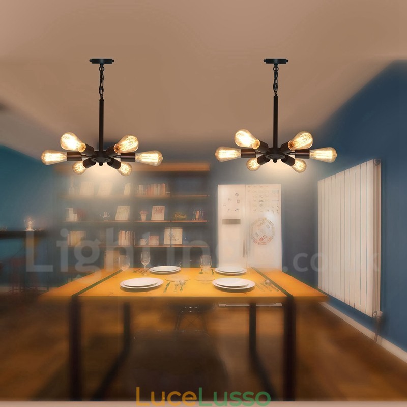 Lampada a sospensione rustica retrò vintage nera da 6 luci