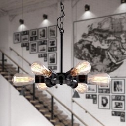 Lampada a sospensione rustica retrò vintage nera da 6 luci