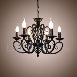 Lampadario a candela pendente rustico retrò vintage nero bianco a 6 luci