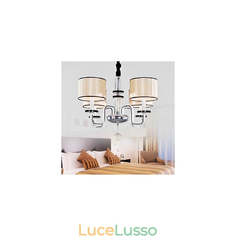 Lampadario moderno minimalista con illuminazione in tessuto e cristallo