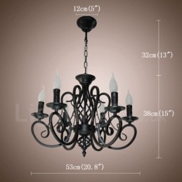 Lampadario a candela pendente rustico retrò vintage nero bianco a 6 luci