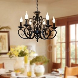 Lampadario a candela pendente rustico retrò vintage nero bianco a 6 luci