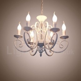 Lampadario a candela pendente rustico retrò vintage nero bianco a 6 luci