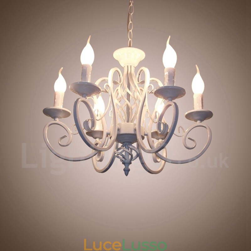Lampadario a candela pendente rustico retrò vintage nero bianco a 6 luci
