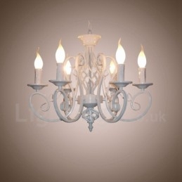 Lampadario a candela pendente rustico retrò vintage nero bianco a 6 luci