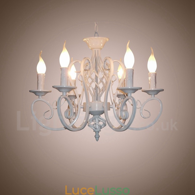 Lampadario a candela pendente rustico retrò vintage nero bianco a 6 luci