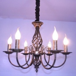 Lampadario a candela pendente rustico retrò vintage nero bianco a 6 luci