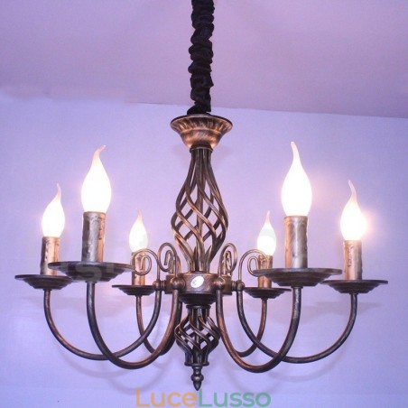 Lampadario a candela pendente rustico retrò vintage nero bianco a 6 luci Lampadario a candela pendente rustico retrò vintage nero bianco a 6 luci
