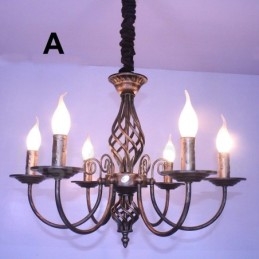 Lampadario a candela pendente rustico retrò vintage nero bianco a 6 luci