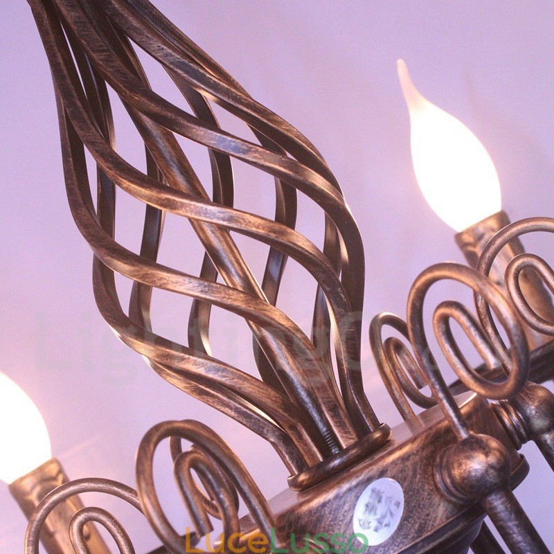 Lampadario a candela pendente rustico retrò vintage nero bianco a 6 luci