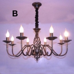 Lampadario a candela pendente rustico retrò vintage nero bianco a 6 luci