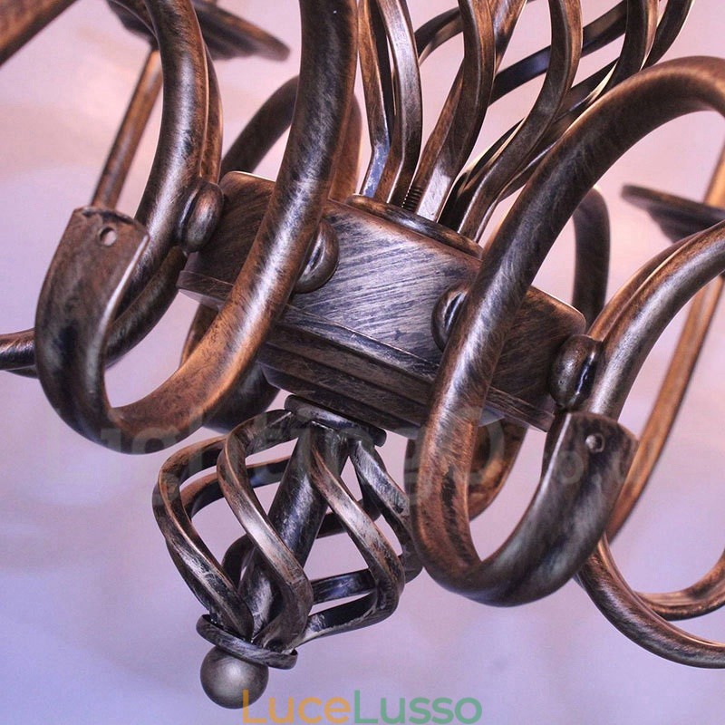 Lampadario a candela pendente rustico retrò vintage nero bianco a 6 luci