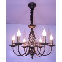 Lampadario a candela pendente rustico retrò vintage nero bianco a 6 luci