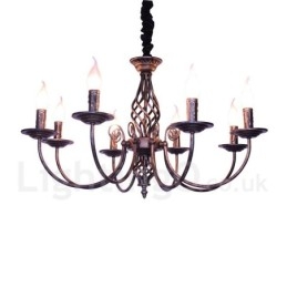Lampadario a candela pendente rustico retrò vintage nero bianco a 6 luci