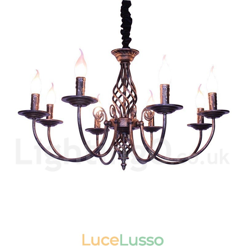 Lampadario a candela pendente rustico retrò vintage nero bianco a 6 luci