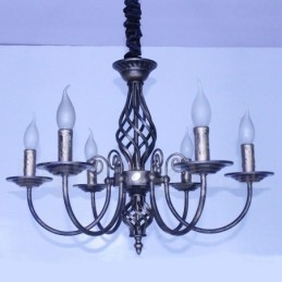 Lampadario a candela pendente rustico retrò vintage nero bianco a 6 luci