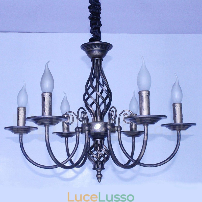 Lampadario a candela pendente rustico retrò vintage nero bianco a 6 luci