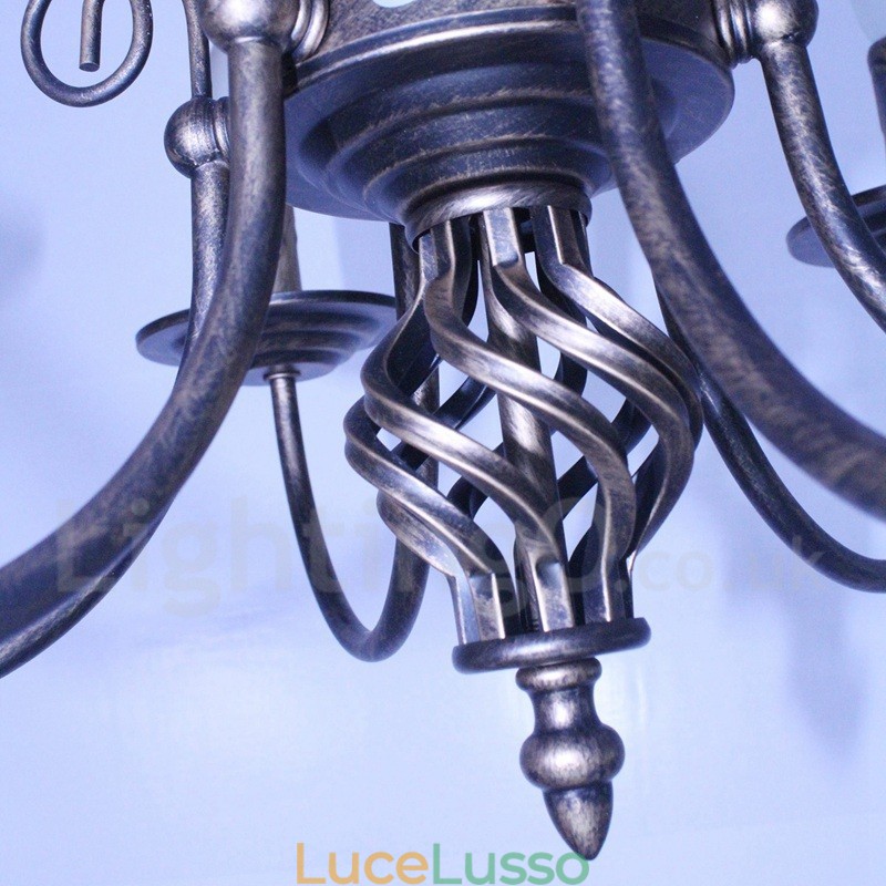 Lampadario a candela pendente rustico retrò vintage nero bianco a 6 luci