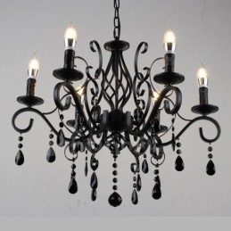 Lampadario a sospensione in cristallo rustico retrò vintage nero bianco blu con 6 luci