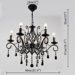 Lampadario a sospensione in cristallo rustico retrò vintage nero bianco blu con 6 luci