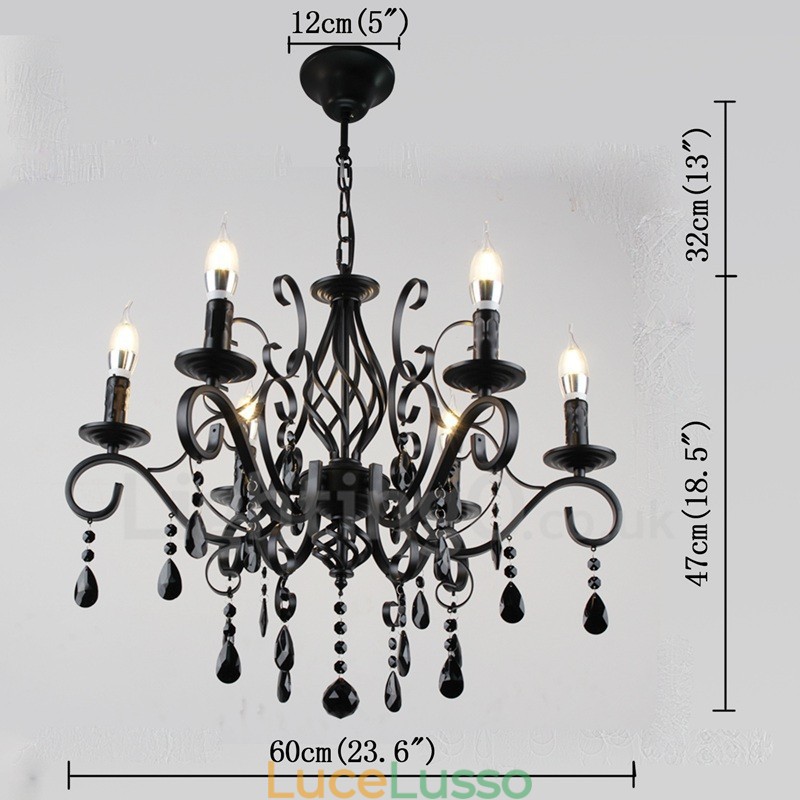 Lampadario a sospensione in cristallo rustico retrò vintage nero bianco blu con 6 luci