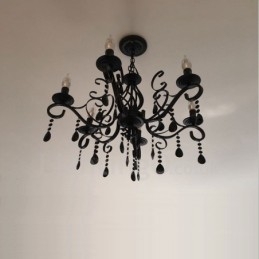Lampadario a sospensione in cristallo rustico retrò vintage nero bianco blu con 6 luci