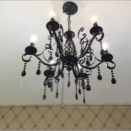 Lampadario a sospensione in cristallo rustico retrò vintage nero bianco blu con 6 luci